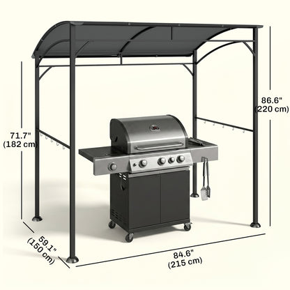7' x 5' Garden Grill Canopy, BBQ Grill Gazebo Tent with Steel Frame and Hooks, Outdoor Sun Shade, Charcoal Grey