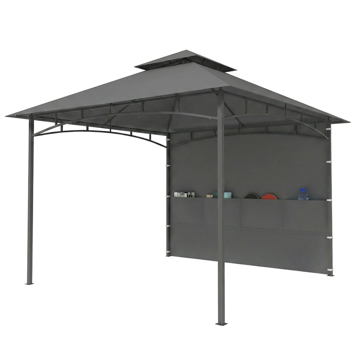 10' x 10' Patio Gazebo, Double Roof Outdoor Gazebo Canopy Shelter with Storage, Hook, Metal Frame, Dark Grey