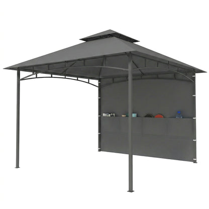 10' x 10' Patio Gazebo, Double Roof Outdoor Gazebo Canopy Shelter with Storage, Hook, Metal Frame, Dark Grey