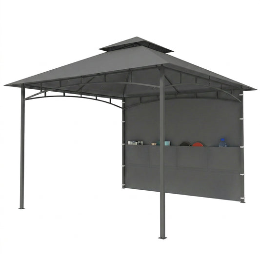 10' x 10' Patio Gazebo, Double Roof Outdoor Gazebo Canopy Shelter with Storage, Hook, Metal Frame, Dark Grey