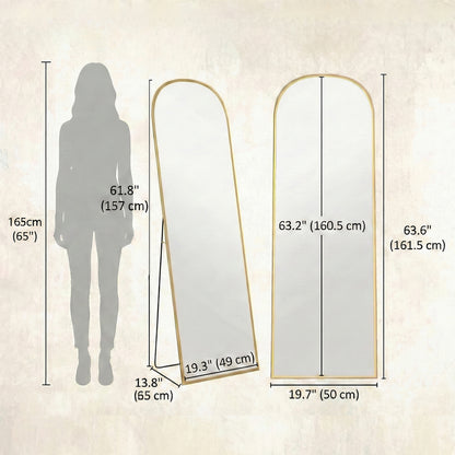 Arched Standing Mirror, 64" x 20" Full Length Mirror, Free Standing or Wall Mounted for Living Room, Bedroom, Gold