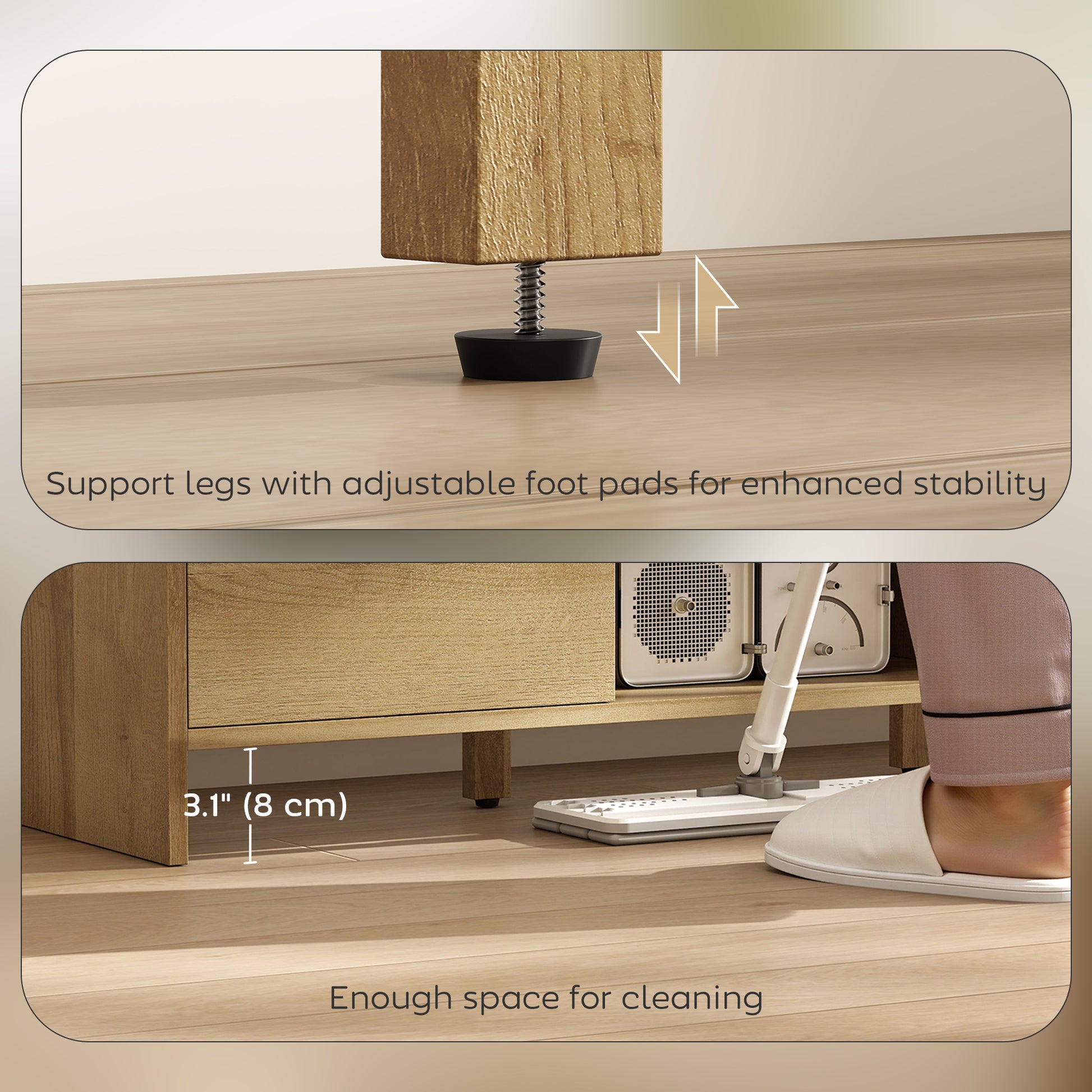 TV Stand for up to 55 Inch TV, Nordic Entertainment Center with 2 Cabinets and 2 Open Shelves for Living Room, Natural W