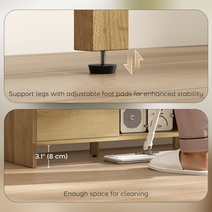 TV Stand for up to 55 Inch TV, Nordic Entertainment Center with 2 Cabinets and 2 Open Shelves for Living Room, Natural W