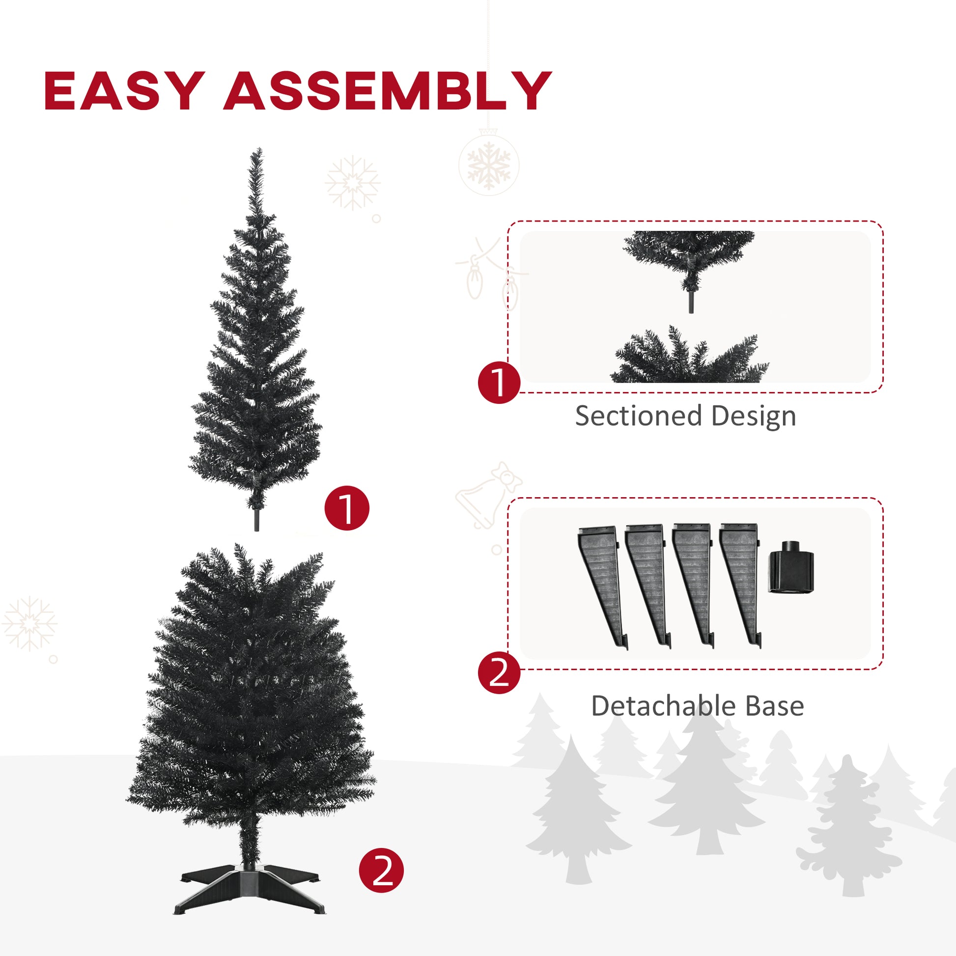 5FT Artificial Christmas Tree, Pencil Christmas Tree with Realistic Branches, Stable Stand, Black