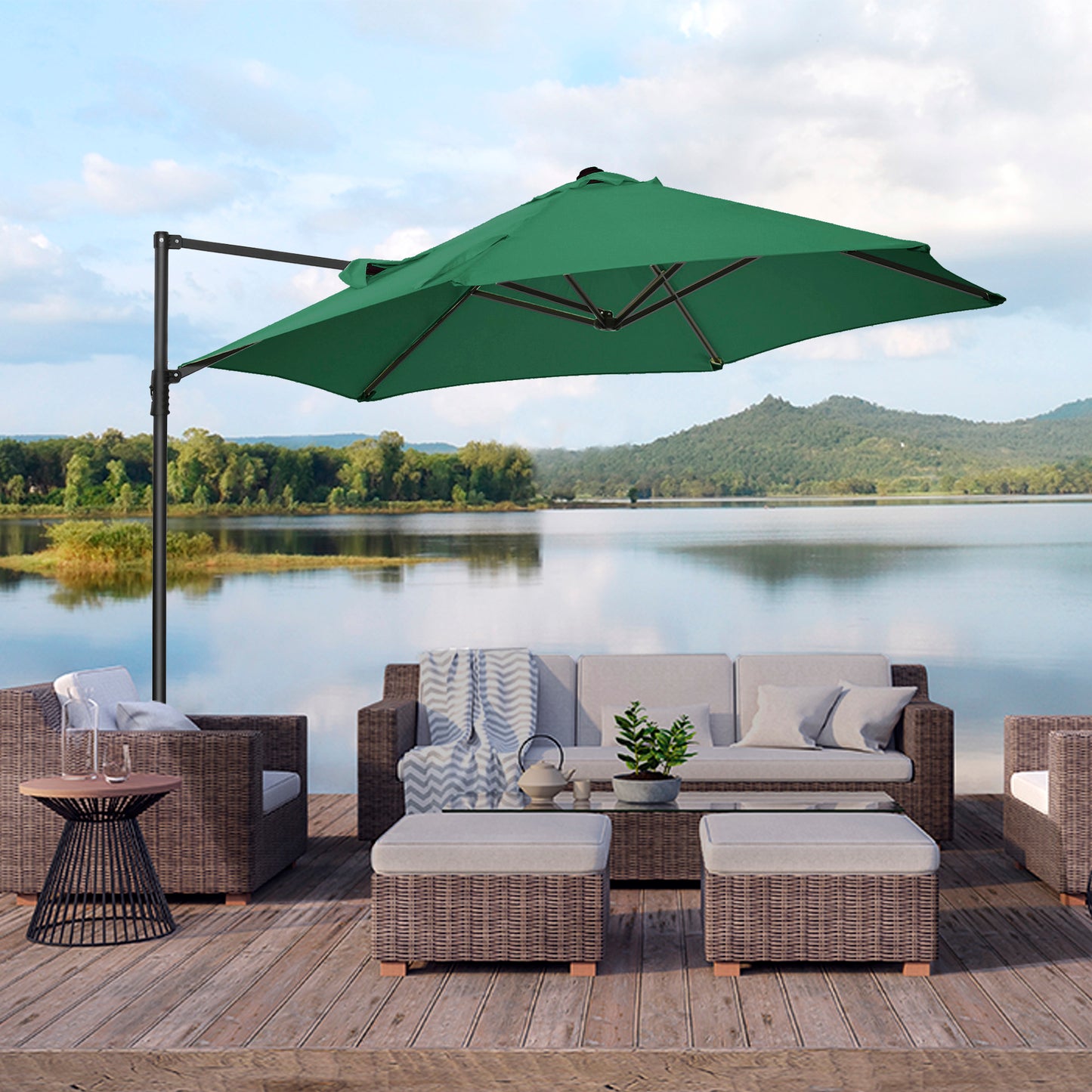 8.5FT Offset Patio Umbrella with 360° Rotation, Outdoor Cantilever Roma Parasol Hanging Sun Shade Canopy Shelter with Cr