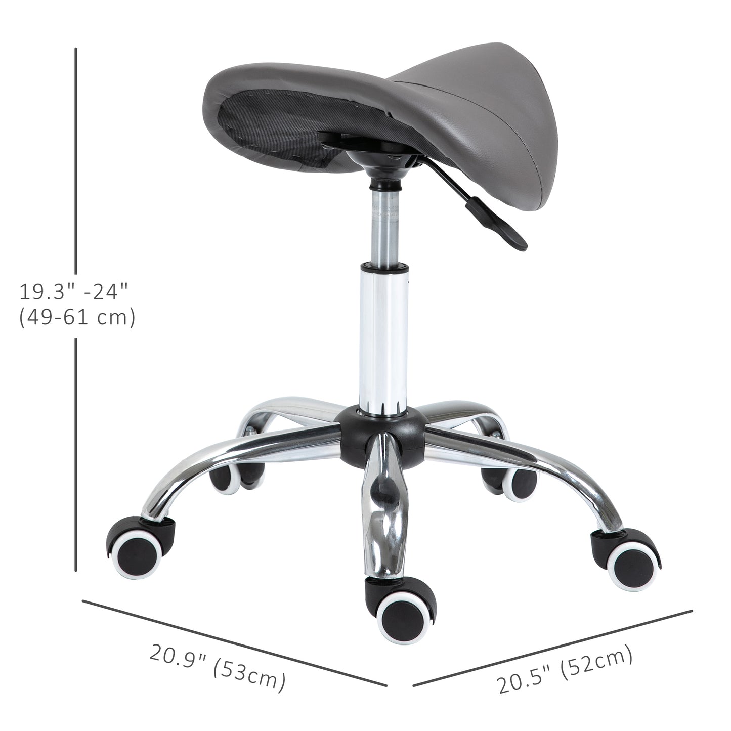 Adjustable Hydraulic Rolling Salon Stool Swivel Saddle Chair Spa Beauty Seat PU Leather, Grey