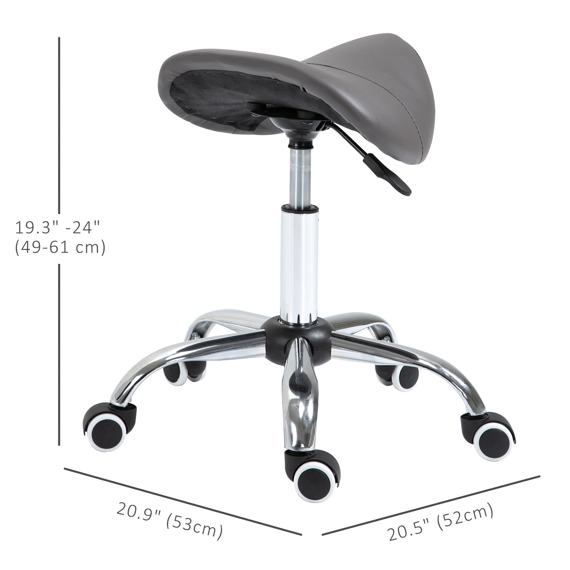 Adjustable Hydraulic Rolling Salon Stool Swivel Saddle Chair Spa Beauty Seat PU Leather, Grey