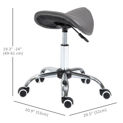 Adjustable Hydraulic Rolling Salon Stool Swivel Saddle Chair Spa Beauty Seat PU Leather, Grey
