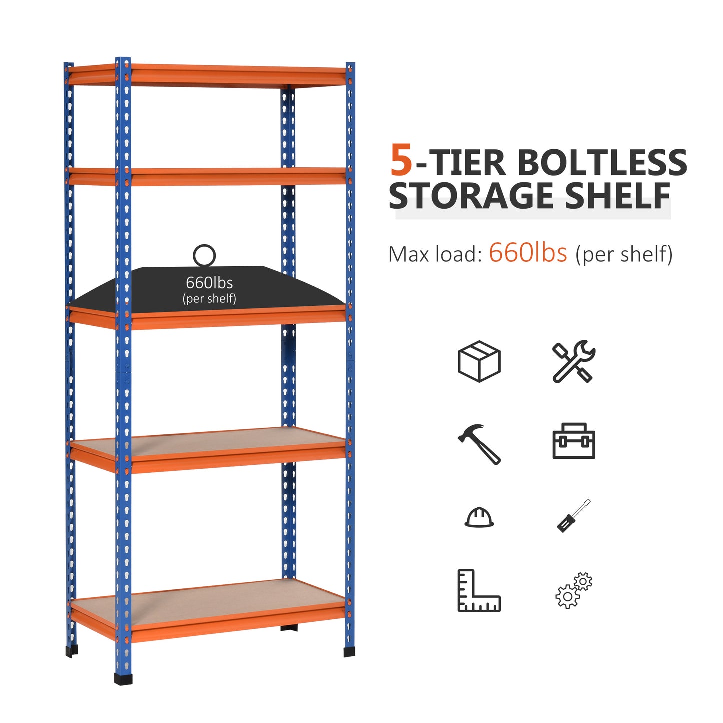 5-Tier Heavy Duty Garage Shelf, Metal Shelving Unit with Adjustable Shelves, Metal Frame, 31.5"x15.75"x71.75", 3300 lbs 