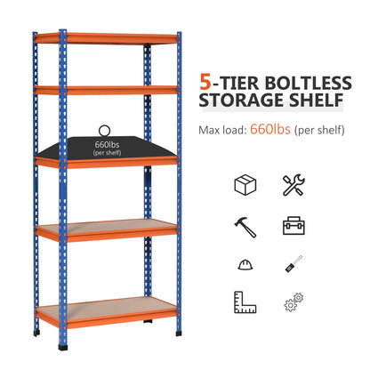5-Tier Heavy Duty Garage Shelf, Metal Shelving Unit with Adjustable Shelves, Metal Frame, 31.5"x15.75"x71.75", 3300 lbs 