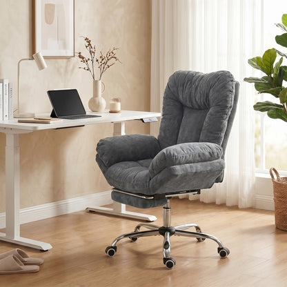 Criss Cross Chair with Wheels, Waterfall Armrests, Overstuffed Wide Office Chair with Footrest, Dark Grey