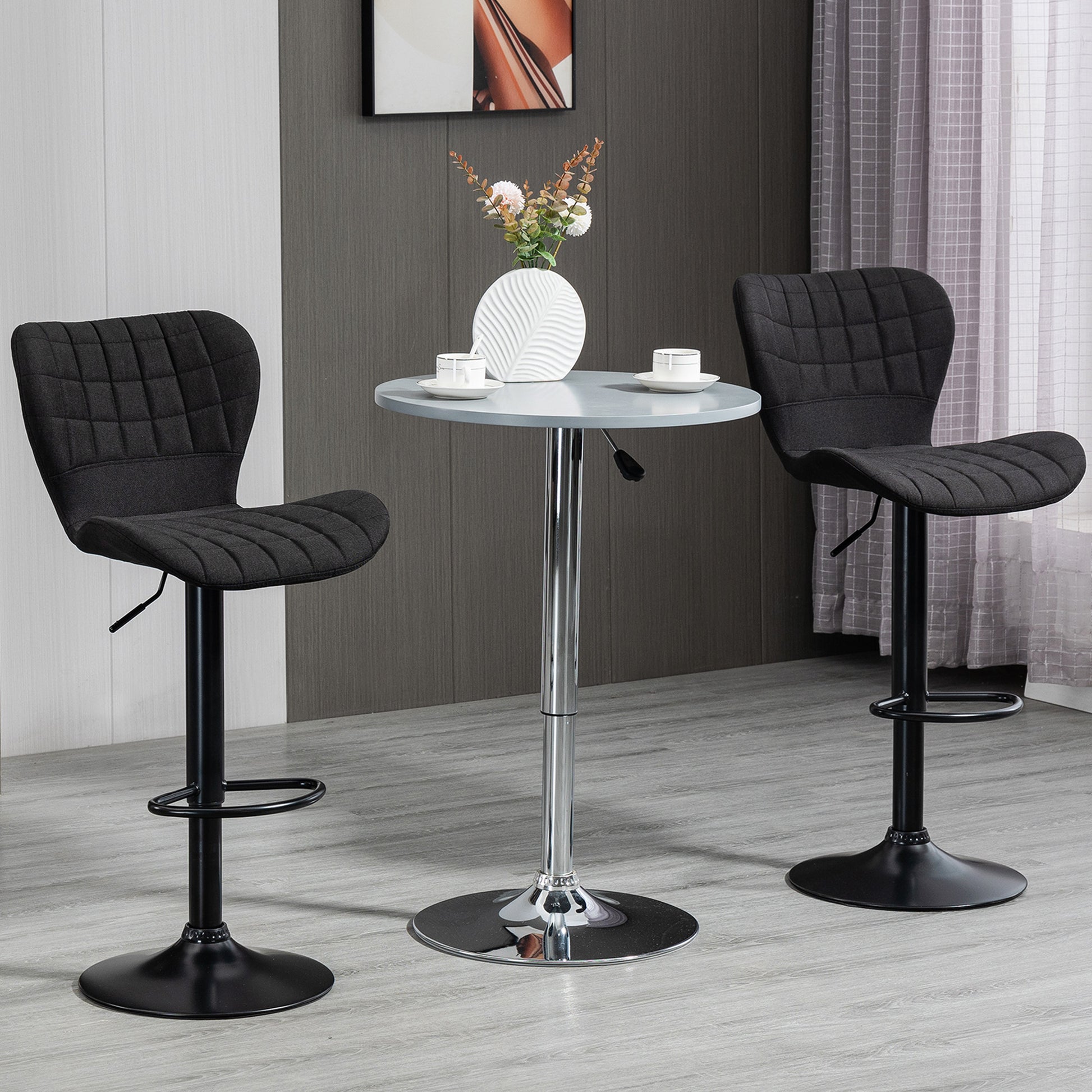 Bar Stools Set of 2, Adjustable Height Swivel Bar Chairs, Linen-feel Fabric Upholstered Kitchen Counter Stools with Wide