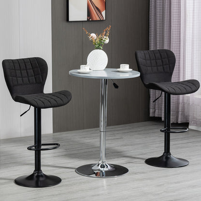 Bar Stools Set of 2, Adjustable Height Swivel Bar Chairs, Linen-feel Fabric Upholstered Kitchen Counter Stools with Wide