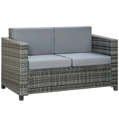 2 Seat Patio Loveseat Deluxe Wicker Sofa Chair Outdoor Rattan Furniture Couch All Weather with Cushion for Balcony, Deck