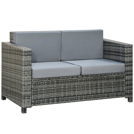 2 Seat Patio Loveseat Deluxe Wicker Sofa Chair Outdoor Rattan Furniture Couch All Weather with Cushion for Balcony, Deck