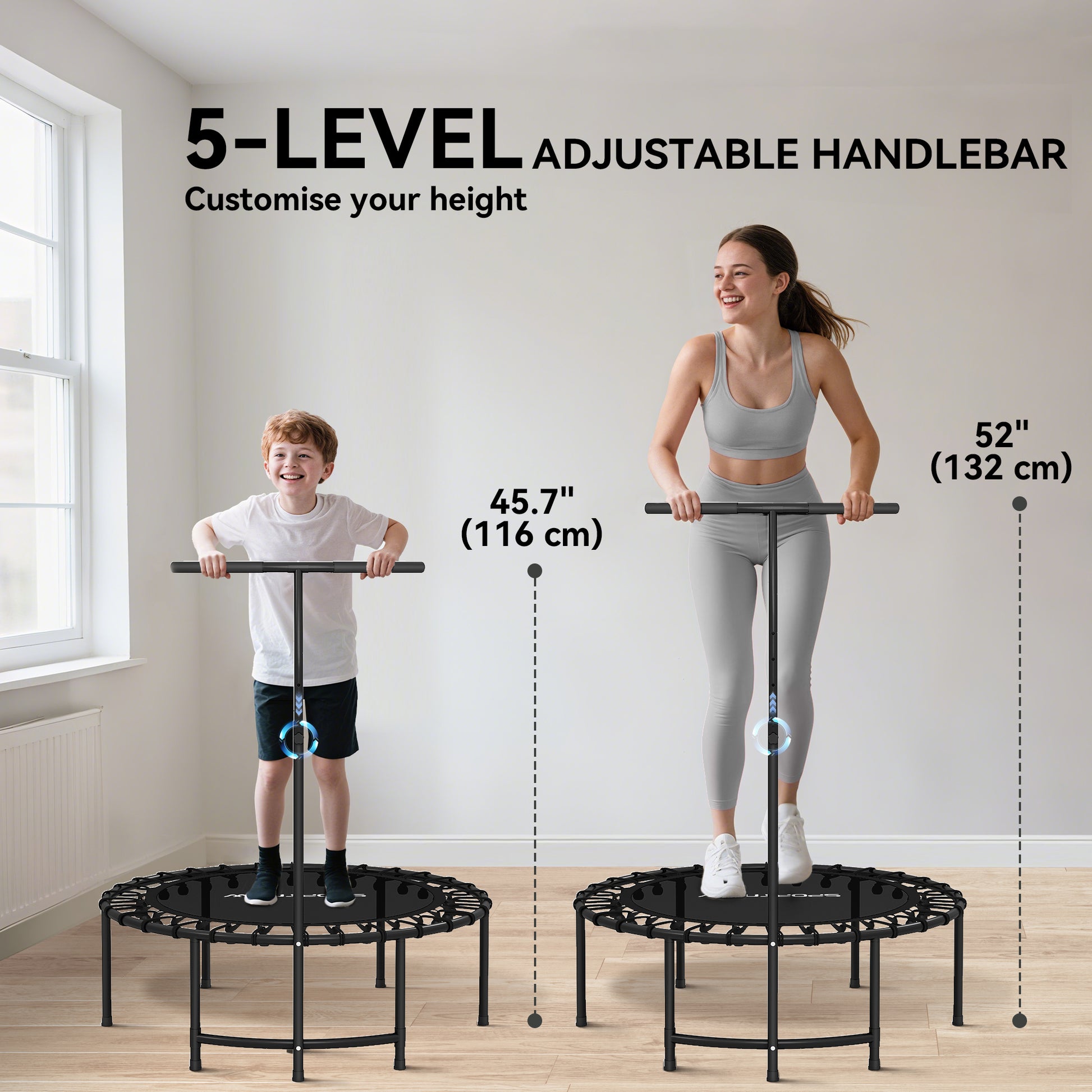 Soozier 40" Foldable Rebounder Trampoline ,Mini Trampoline Indoor with Adjustable Handle, Quiet and Safe Bungee Rebounde