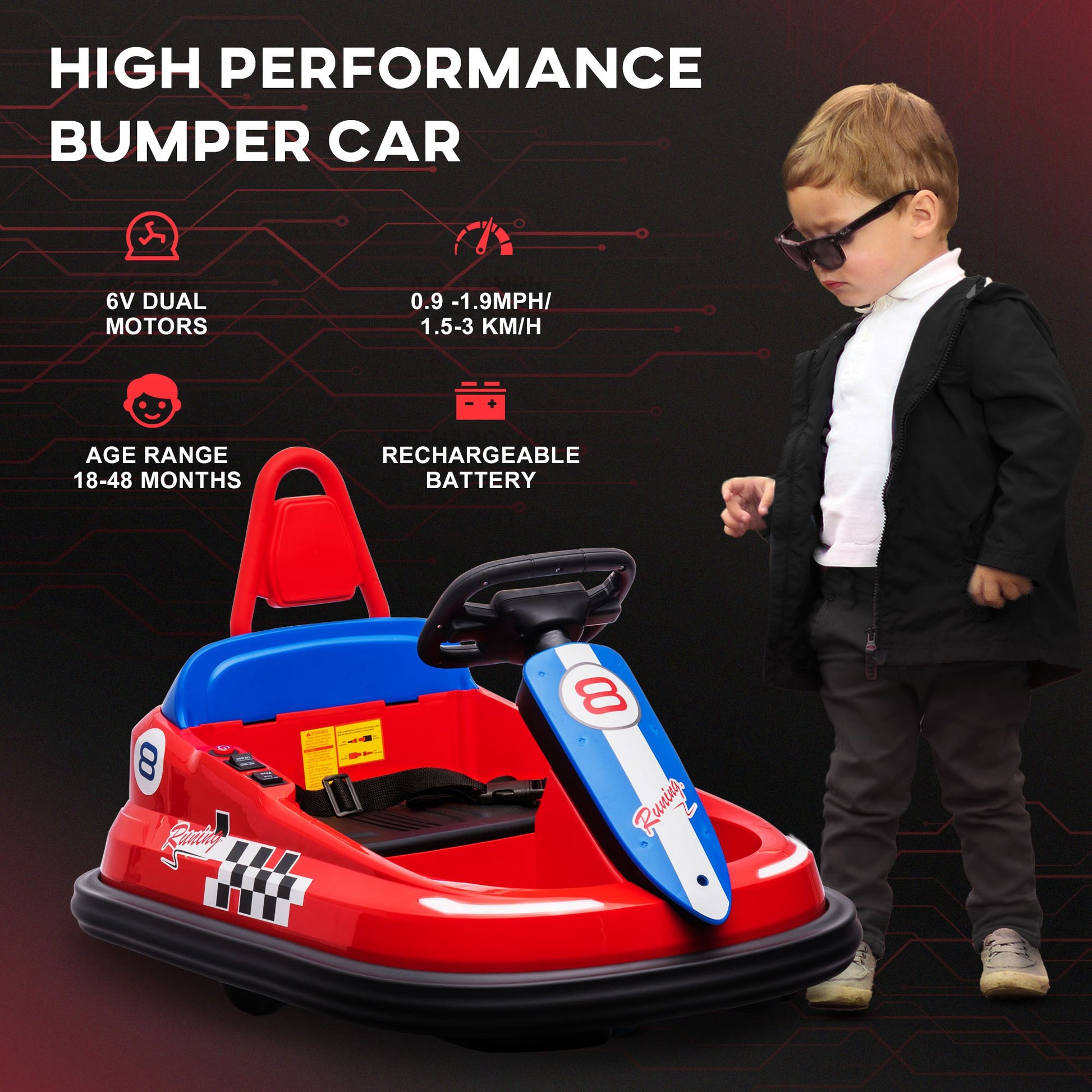 VarietyKart Kids Bumper Car, 6V 360° Rotation Electric Ride on Car, Twin Motors Battery Powered Toy with Music, Horn and