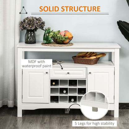 Modern Kitchen Buffet Bar Cabinet Storage Sideboard Dining Server with Drawer & 12-Bottle Wine Rack for Living Room, Whi