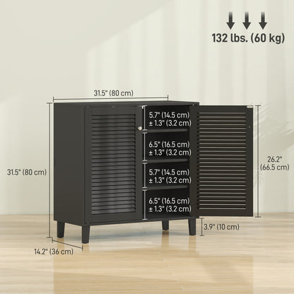 Shoe Cabinet with Adjustable Shelves Shoe Storage Cabinet with 2 Doors for Entryway Hallway Black