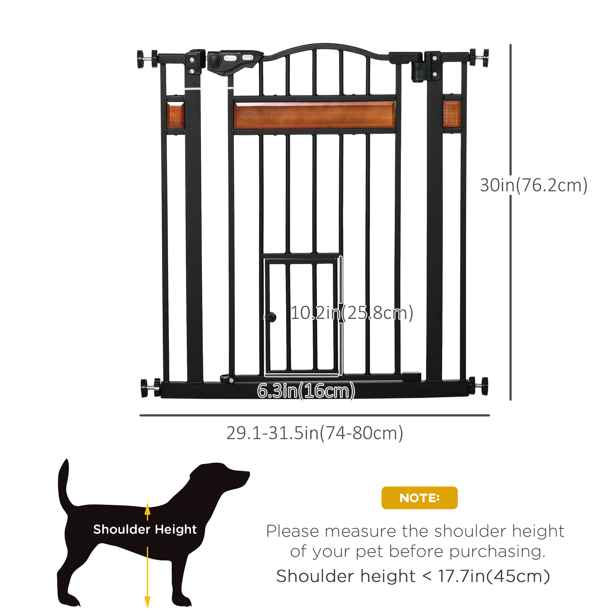 29.1''-31.5'' Extra Wide Dog Gate with Cat Door, 30"H Stair Gate with Extension, Wall Cups, Pressure Fit, Auto Close, Do