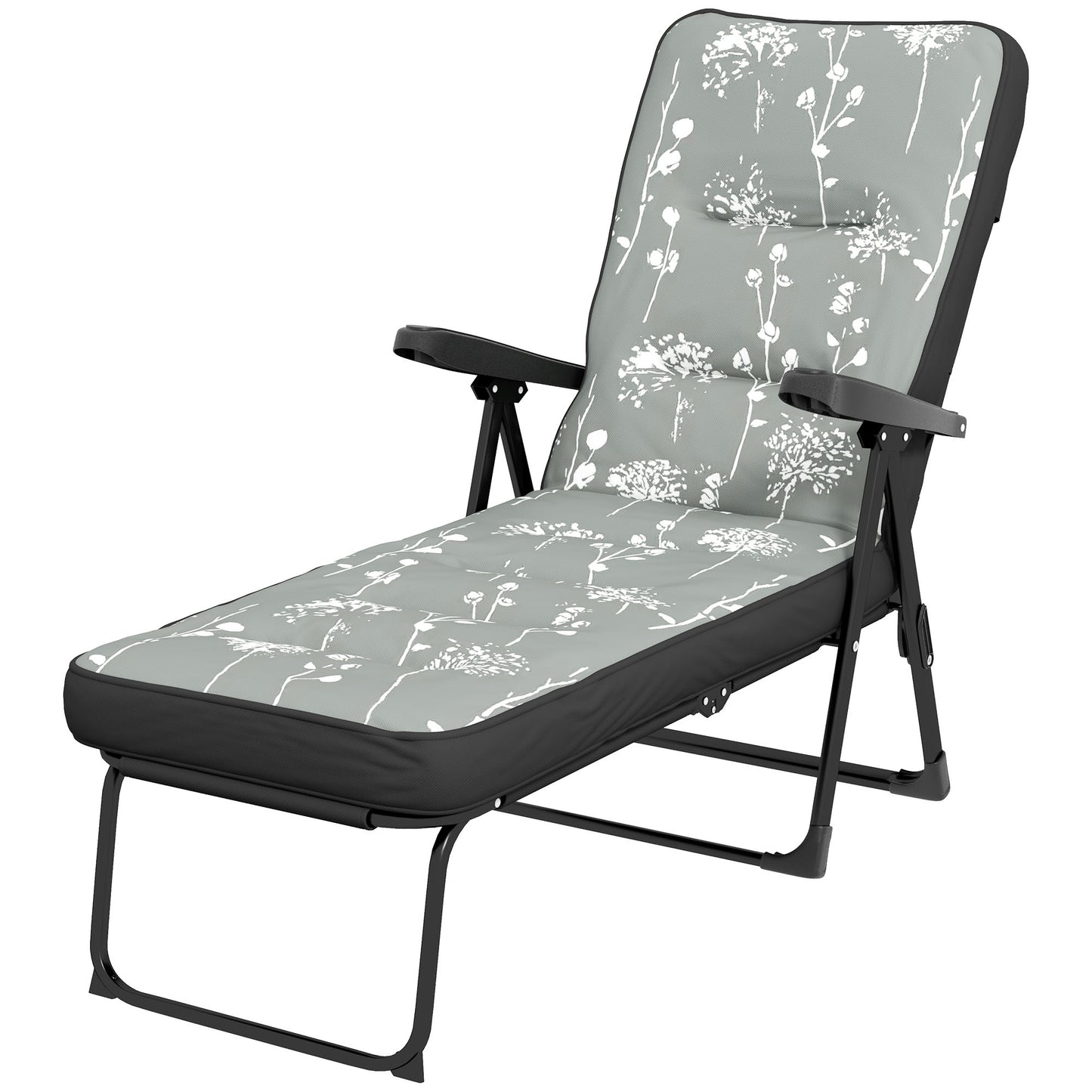 Outdoor Lounge Chair with Padded Cushion, Folding Reclining Patio Garden Chair with Recline Back, Footrest, for Poolside