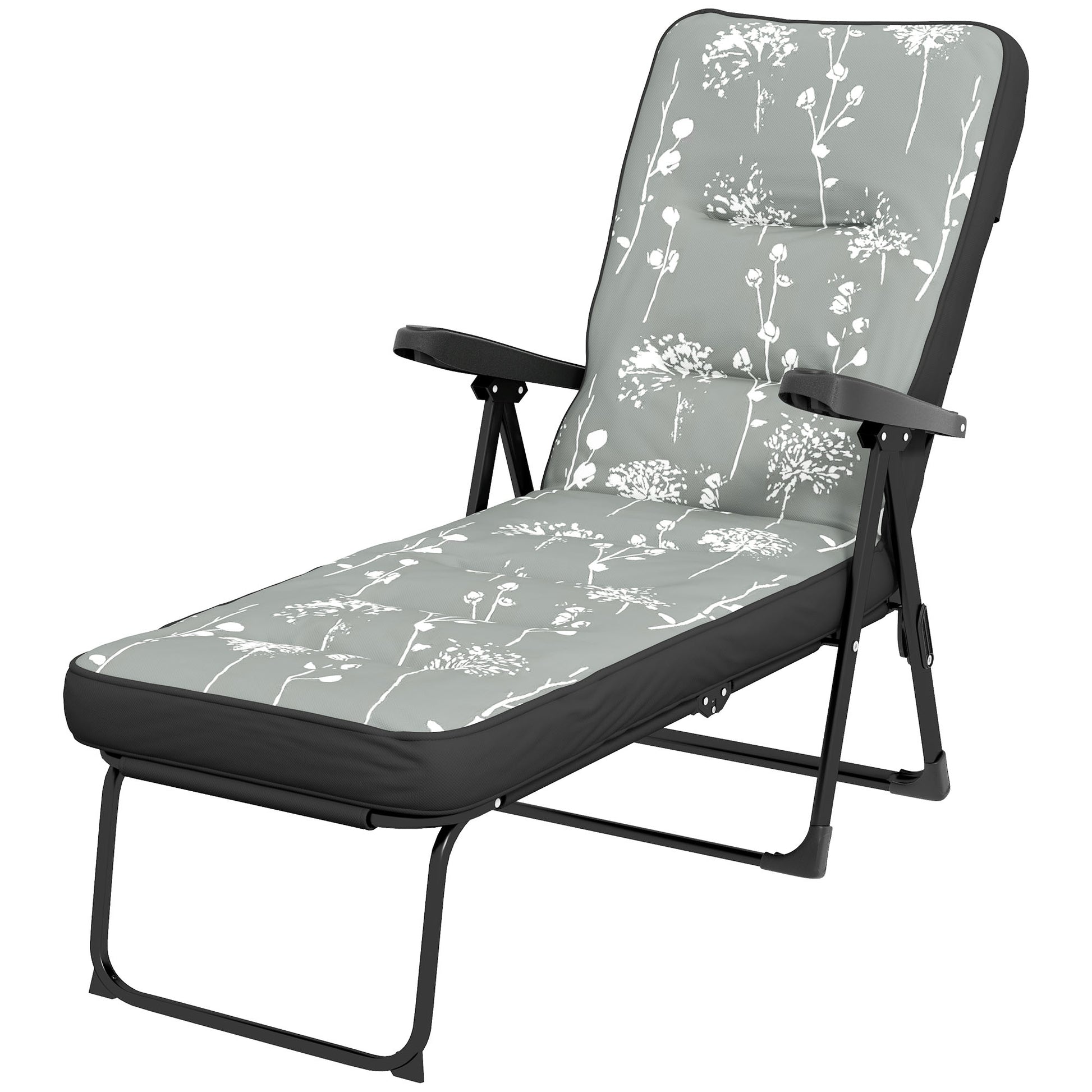 Outdoor Lounge Chair with Padded Cushion, Folding Reclining Patio Garden Chair with Recline Back, Footrest, for Poolside