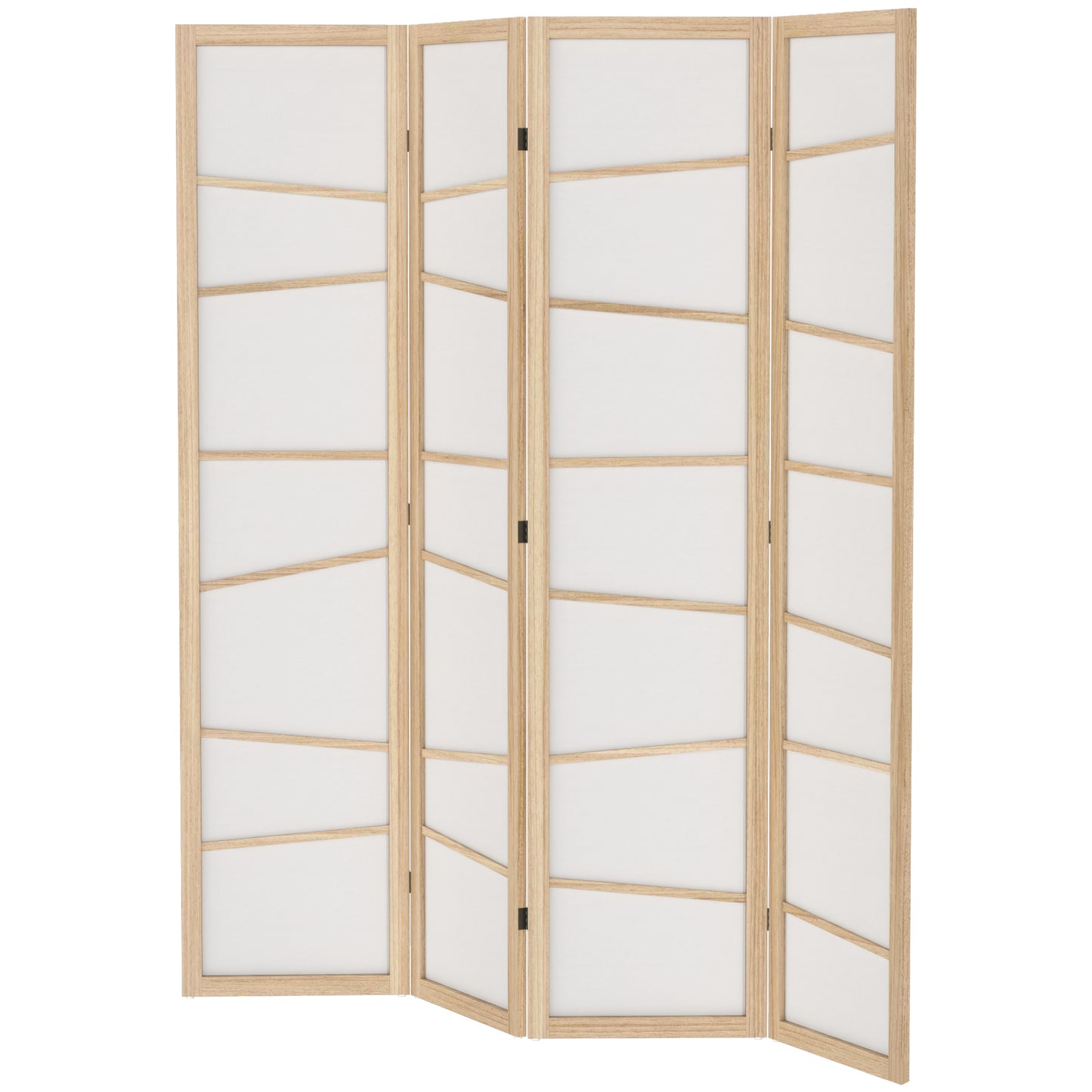66.9" Folding Room Divider, 4 Panel Wall Partition with Wood Frame for Bedroom, Home Office, Natural Wood