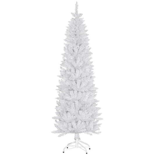 7ft Tall Pencil Artificial Christmas Tree with 687 Branch Tips with Steel Base, White
