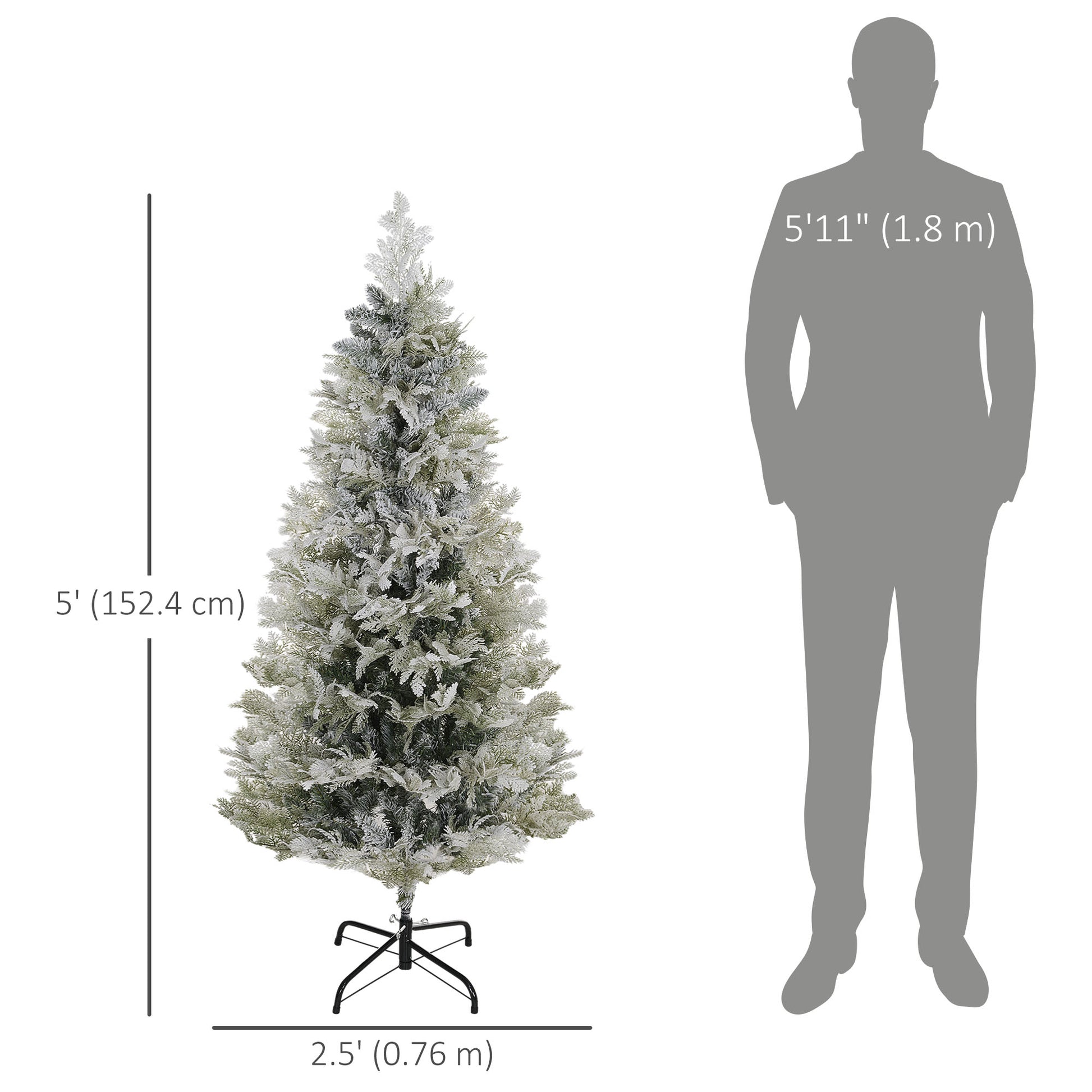 5 Feet Pencil Snow Flocked Artificial Christmas Tree with 517 Realistic Cypress Branches, Auto Open, Green