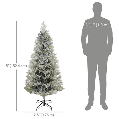 5 Feet Pencil Snow Flocked Artificial Christmas Tree with 517 Realistic Cypress Branches, Auto Open, Green
