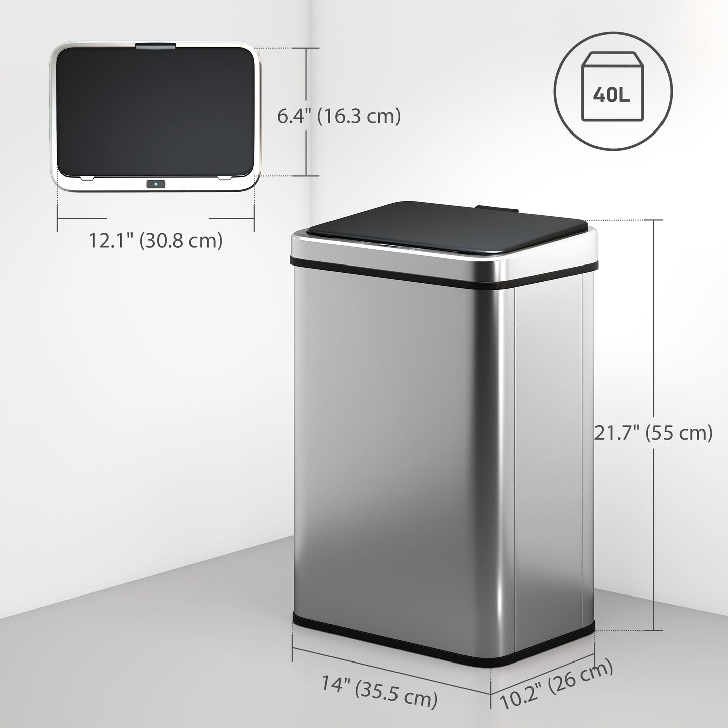 10.6 Gal (40 L) Automatic Garbage Can w/ Soft-Close Lid, Touchless Trash Can with Fingerprint Resistant Stainless Steel