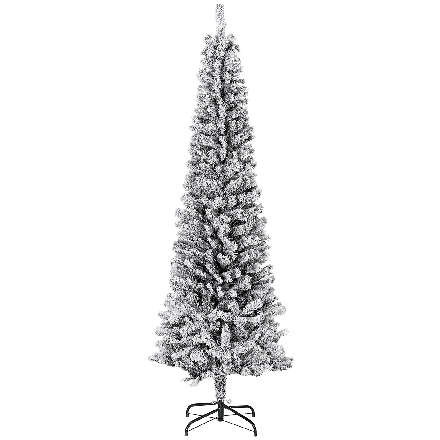 6ft Flocked Christmas Tree, Pencil Christmas Tree with Realistic Branch Tips, Folding Metal Stand, Black