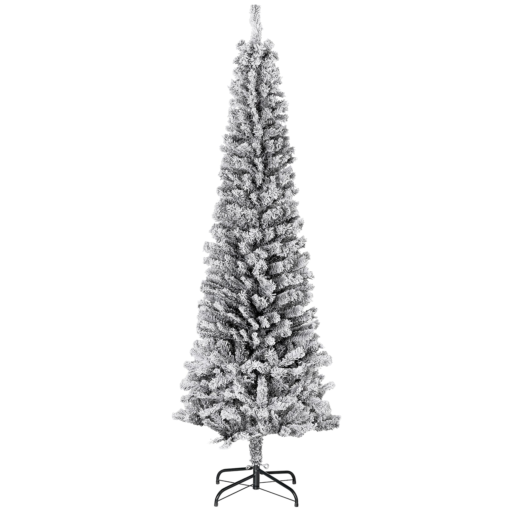 6ft Flocked Christmas Tree, Pencil Christmas Tree with Realistic Branch Tips, Folding Metal Stand, Black