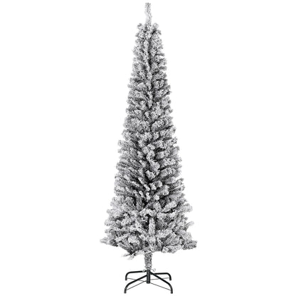 6ft Flocked Christmas Tree, Pencil Christmas Tree with Realistic Branch Tips, Folding Metal Stand, Black