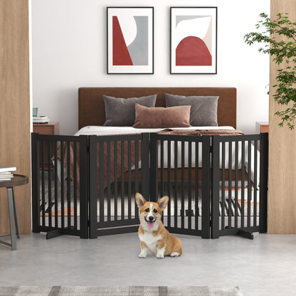 4 Panel Free Standing Wooden Pet Gate with Open Door Black