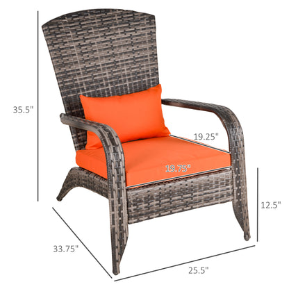 Patio Wicker Adirondack Chair, Outdoor PE Rattan Fire Pit Chair, Muskoka Chair w/ Soft Cushions, Tall Curved Backrest an