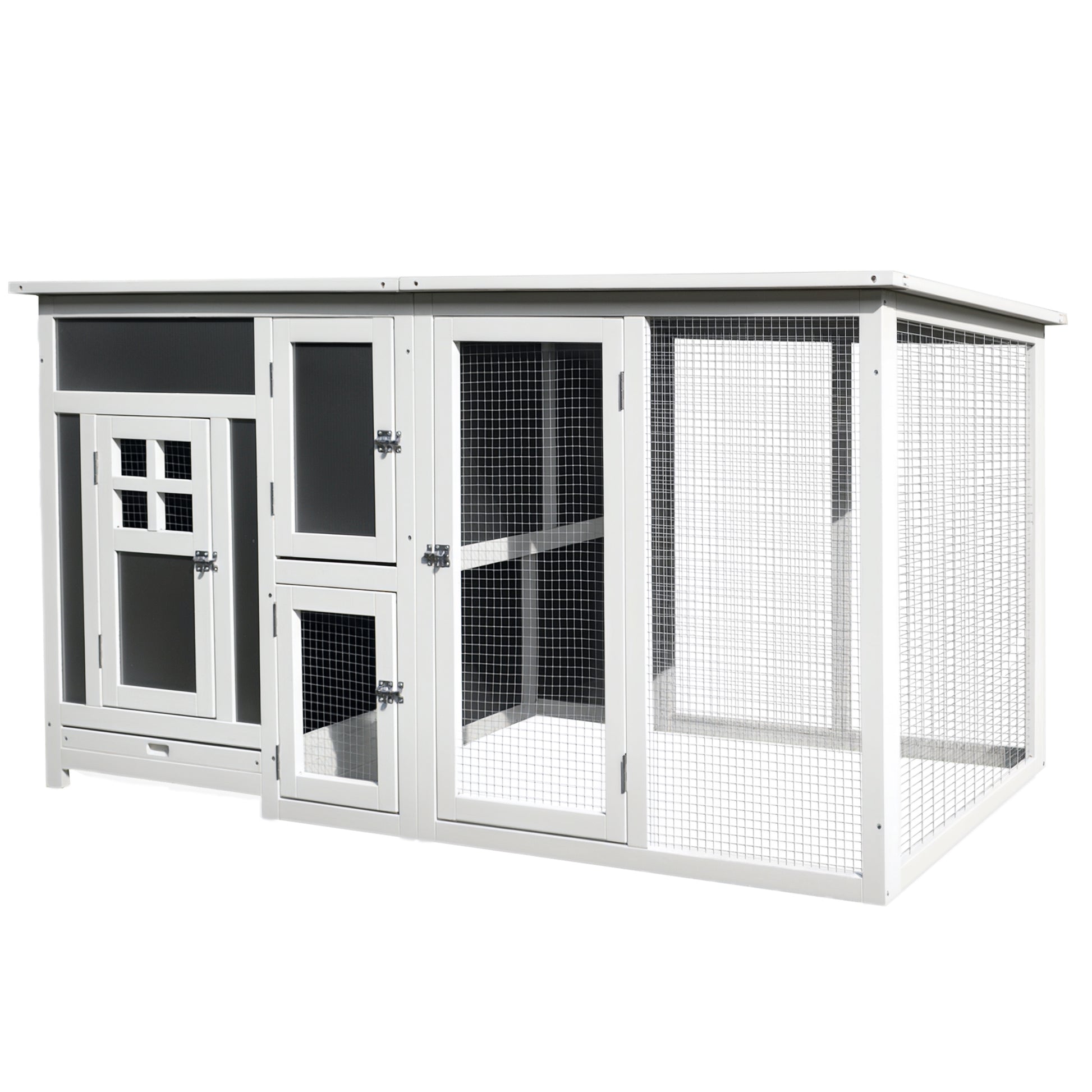 63" Chicken Coop Wooden Hen House Rabbit Hutch Poultry Cage Pen Outdoor Backyard with Nesting Box and Run Small Animal C