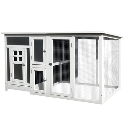 63" Chicken Coop Wooden Hen House Rabbit Hutch Poultry Cage Pen Outdoor Backyard with Nesting Box and Run Small Animal C