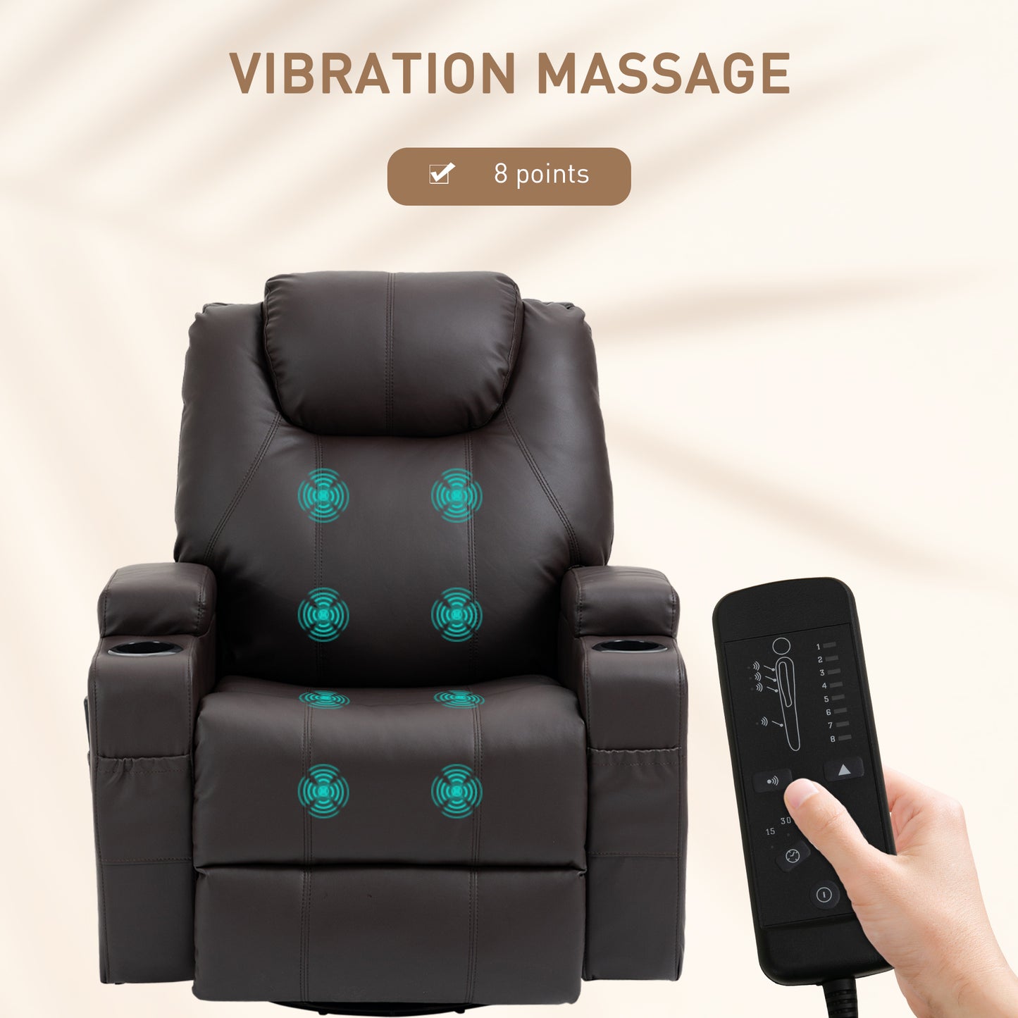 Massage Recliner Chair, Swivel Nursery Rocker Chair, Manual Reclining Sofa with 8 Vibration Points, PU Leather, Cup Hold