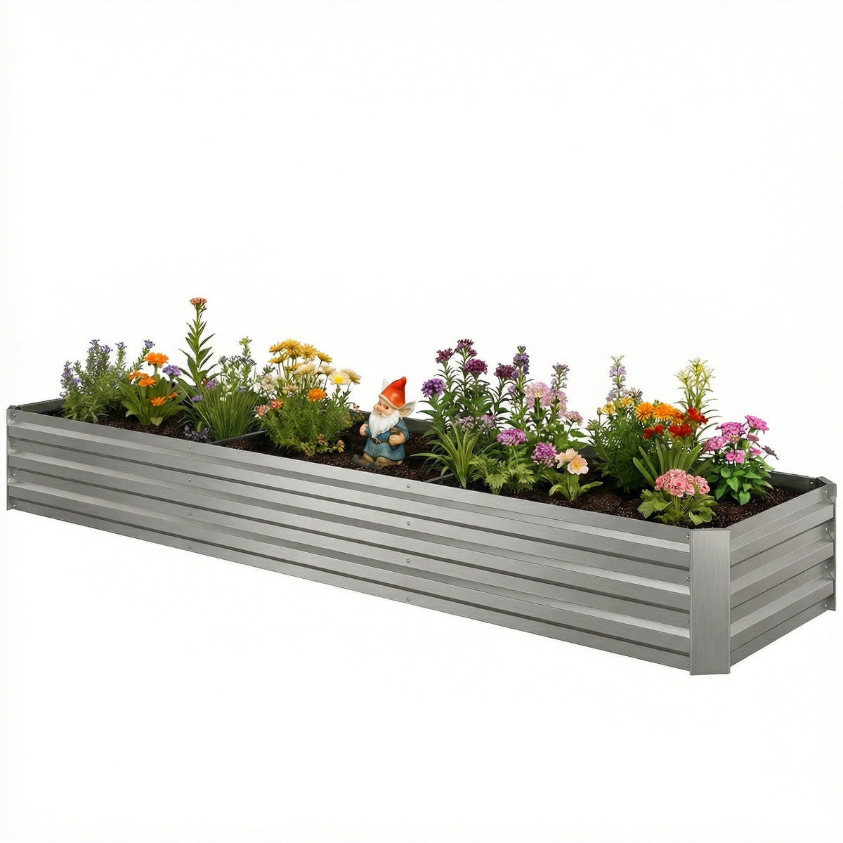 8'x2'x1' Galvanized Raised Bed, Large Elevated Planter Box for Growing Flowers, Herbs and Vegetables, Silver