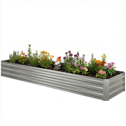 8'x2'x1' Galvanized Raised Bed, Large Elevated Planter Box for Growing Flowers, Herbs and Vegetables, Silver