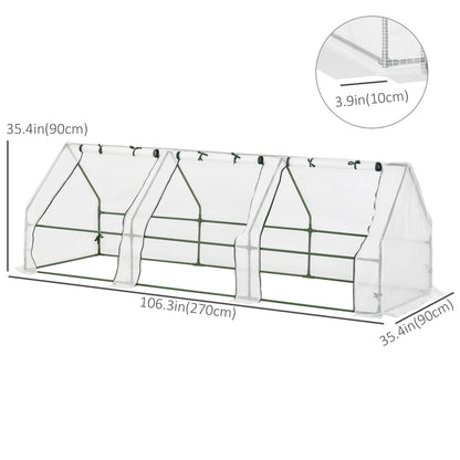 9' x 3' x 3' Outdoor Mini Greenhouse, Portable Tunnel Greenhouse with Large Zipper Doors and PE Cover for Garden, White