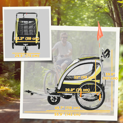 VarietyKart 2 Seat Bike Trailer for Kids 2-in-1 Double Baby Stroller with Handbrake, Rubber Wheels, 5 Point Harness, Wat