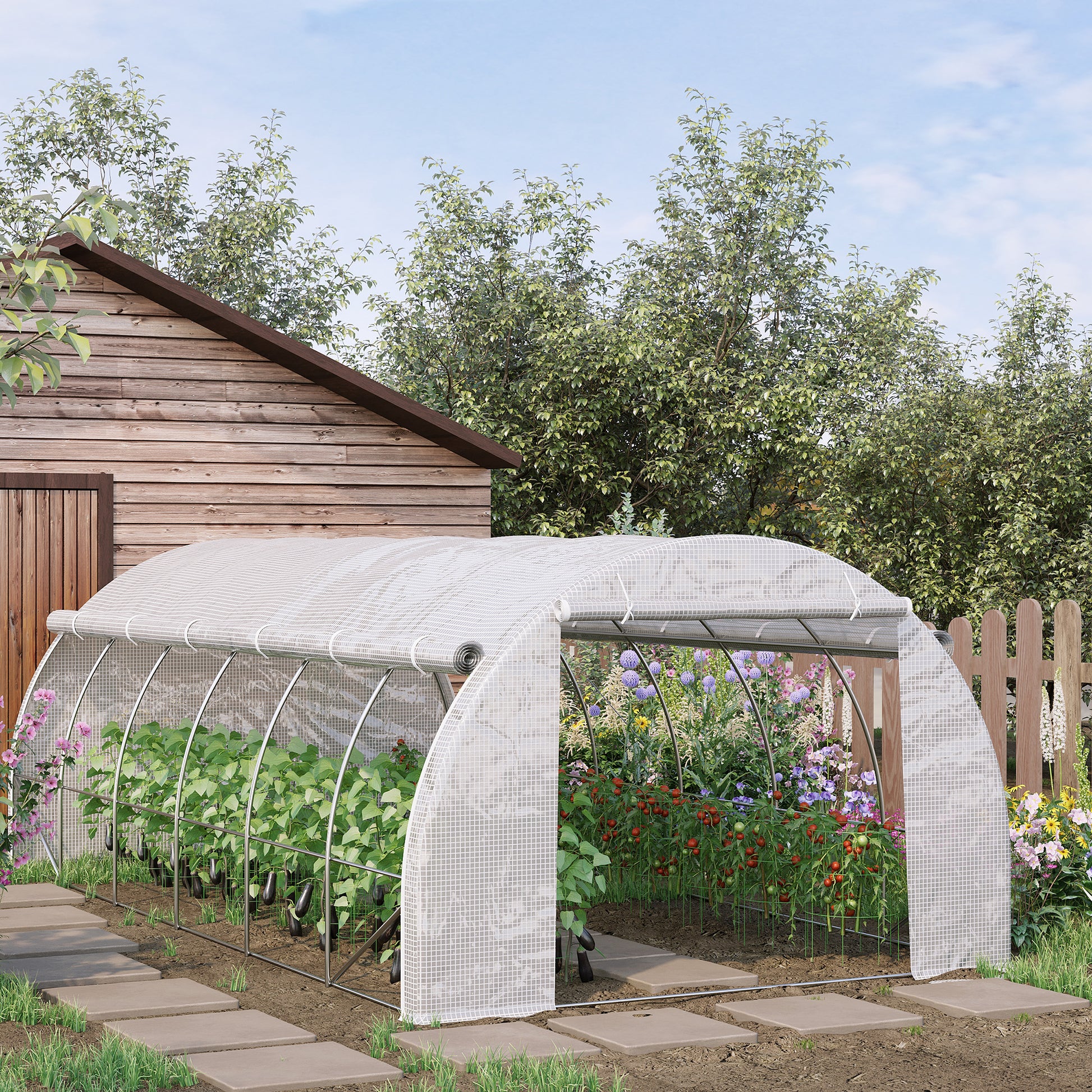 20'x10'x6.6' Tunnel Greenhouse with UV-Resistant Cover, Zippered Door and 12 Roll-up Windows, Outdoor Green House for Ga