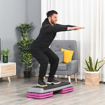 Soozier 43" Adjustable Aerobic Platform Stepper 3 Level with Risers 4” 6” 8” Cardio Fitness Trainer Workout Step Home Gy
