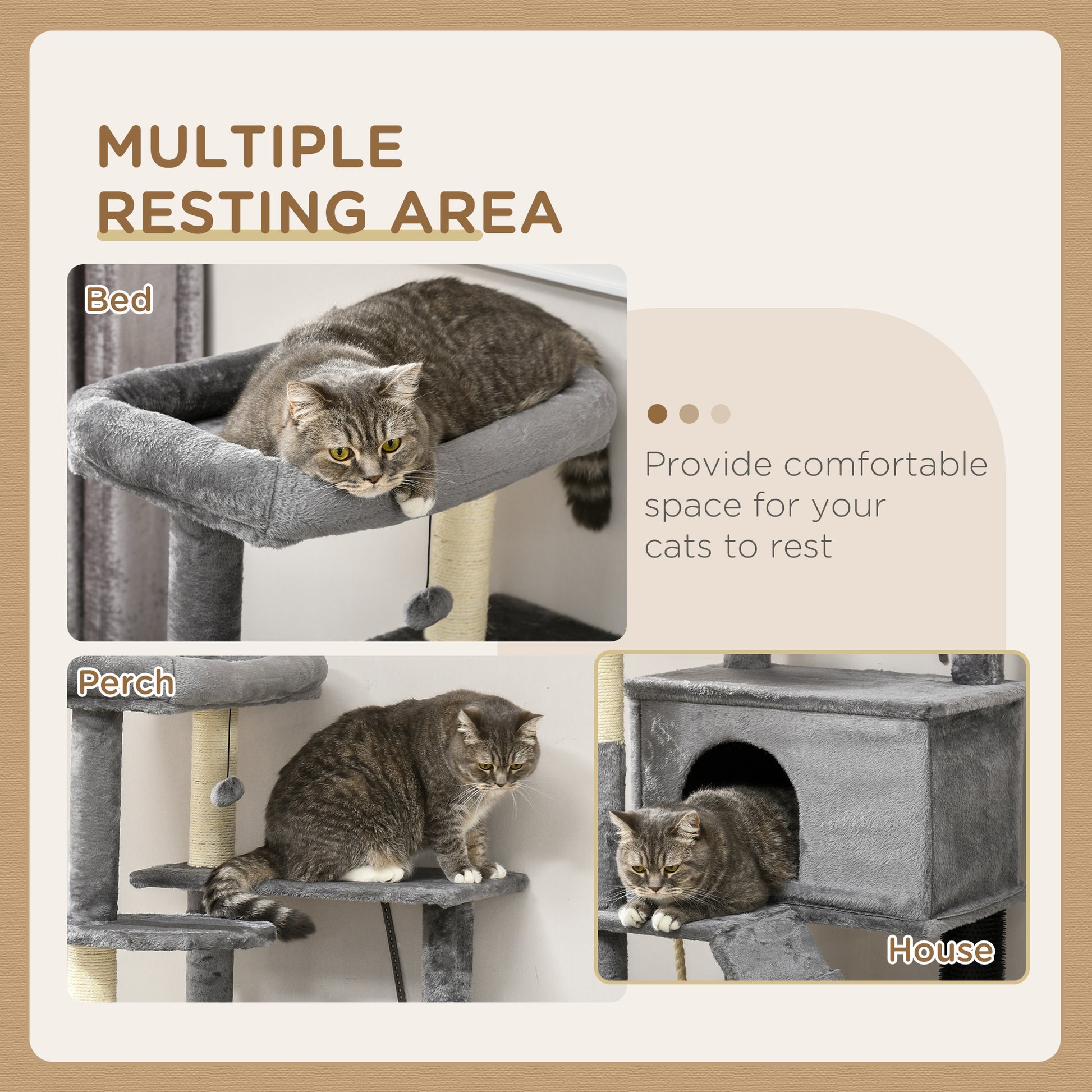 Cat Tree for Large Cats Adult, 58" Tall Cat Tree with Scratching Posts, Large Cat Tower for Indoor Cats with Bed, House,