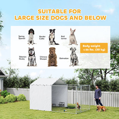 Galvanized Steel Dog Kennel Outdoor with Waterproof & UV-Resistant Cover for Large Dogs, 13.1' x 7.5' x 7.5'