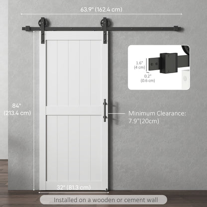 32inx84in Barn Door with 6FT Sliding Door Hardware Kit, Handle, Upgraded Rollers and Floor Guide, Waterproof, White