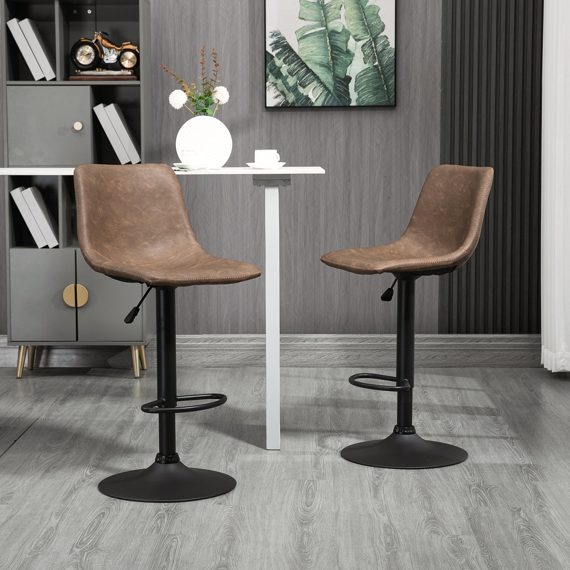Adjustable Counter Height Bar Stools Set of 2, 360° Swivel Kitchen Counter Stools Dining Chairs with Backs, Vintage Leat