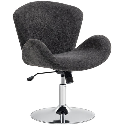 Swivel Office Chair, Velvet Desk Chair with Wide Bucket Seat, Butterfly Back, Tilt Function and Round Base, Dark Grey